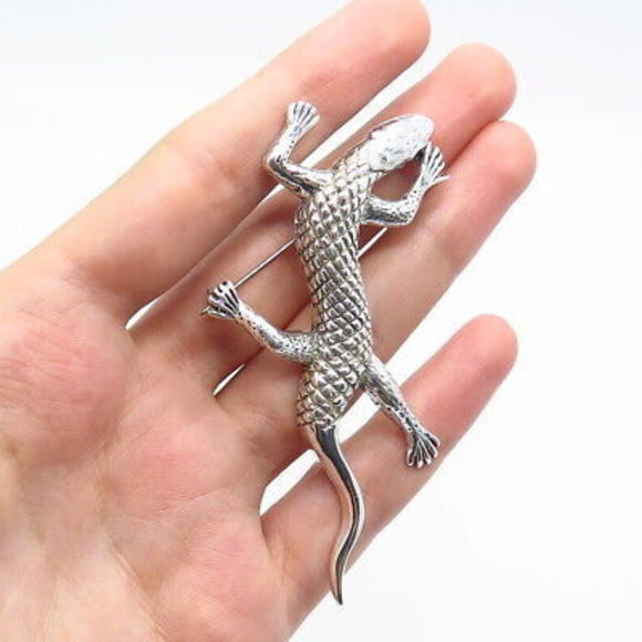 925 Sterling Silver Vintage Lizard Pin Brooch